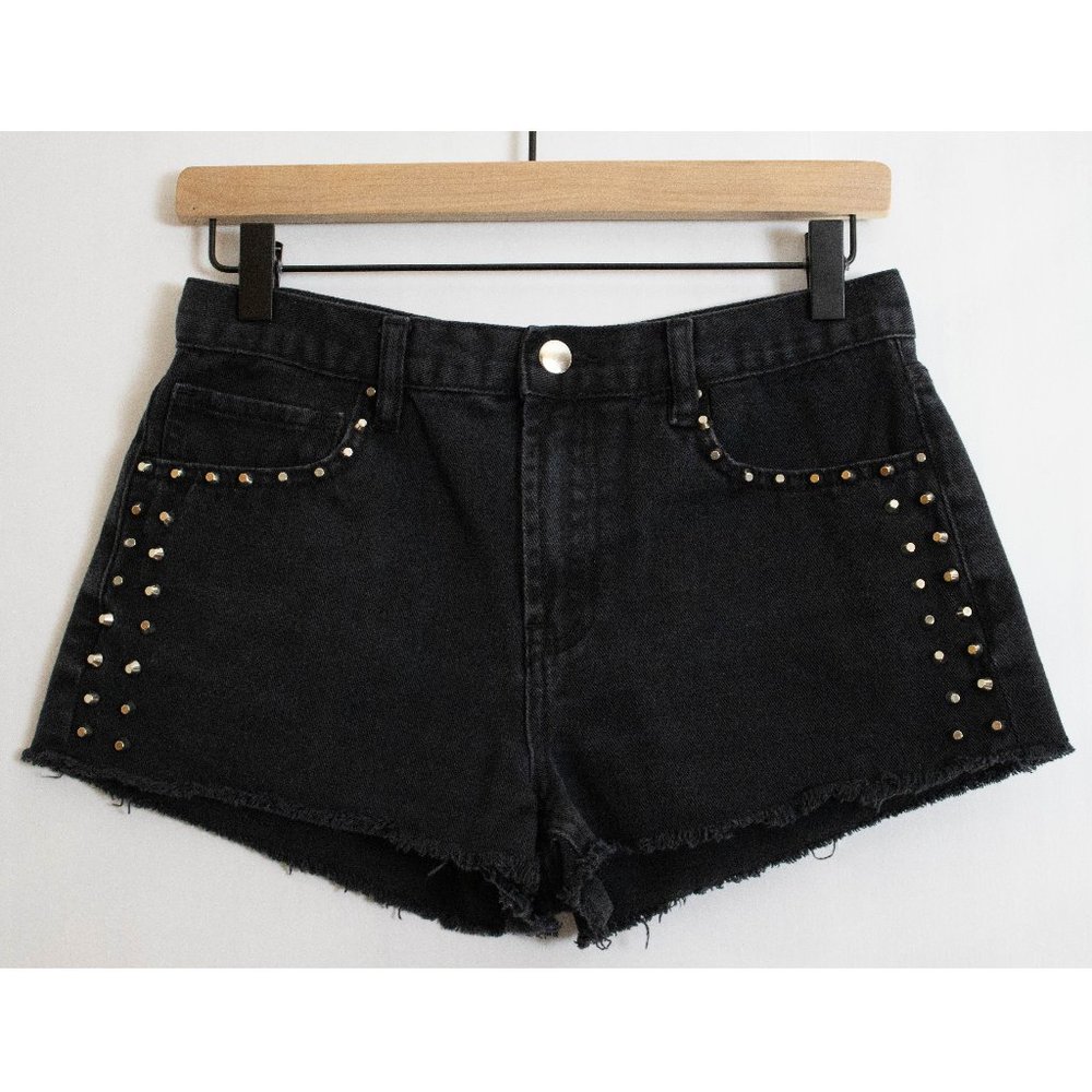 Forever 21 Black Denim Cut Off Jean Shorts With Silver Studs - 27